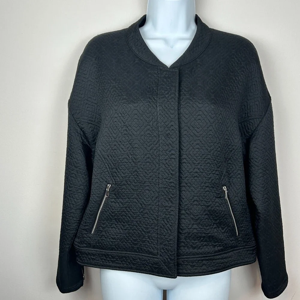 Rebecca Minkoff Black Quilted Moto Jacket Floral Lining Size M - Picture 4 of 14